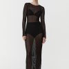 ST. AGNI Mesh Long Sleeve Dress - Black | Knitwear