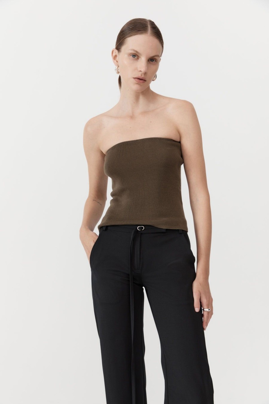 ST. AGNI 90s Strapless Knit Top - Kelp | Knitwear