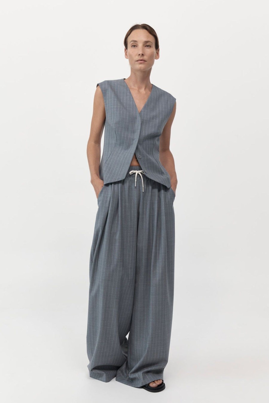 ST. AGNI Wool Vest - Chalk Stripe | Tops