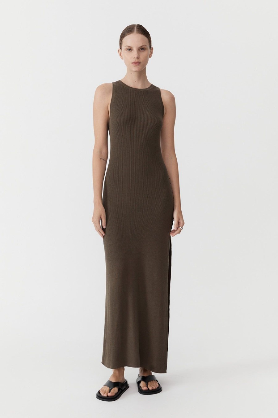 ST. AGNI Stitch Detail Dress - Kelp | Dresses