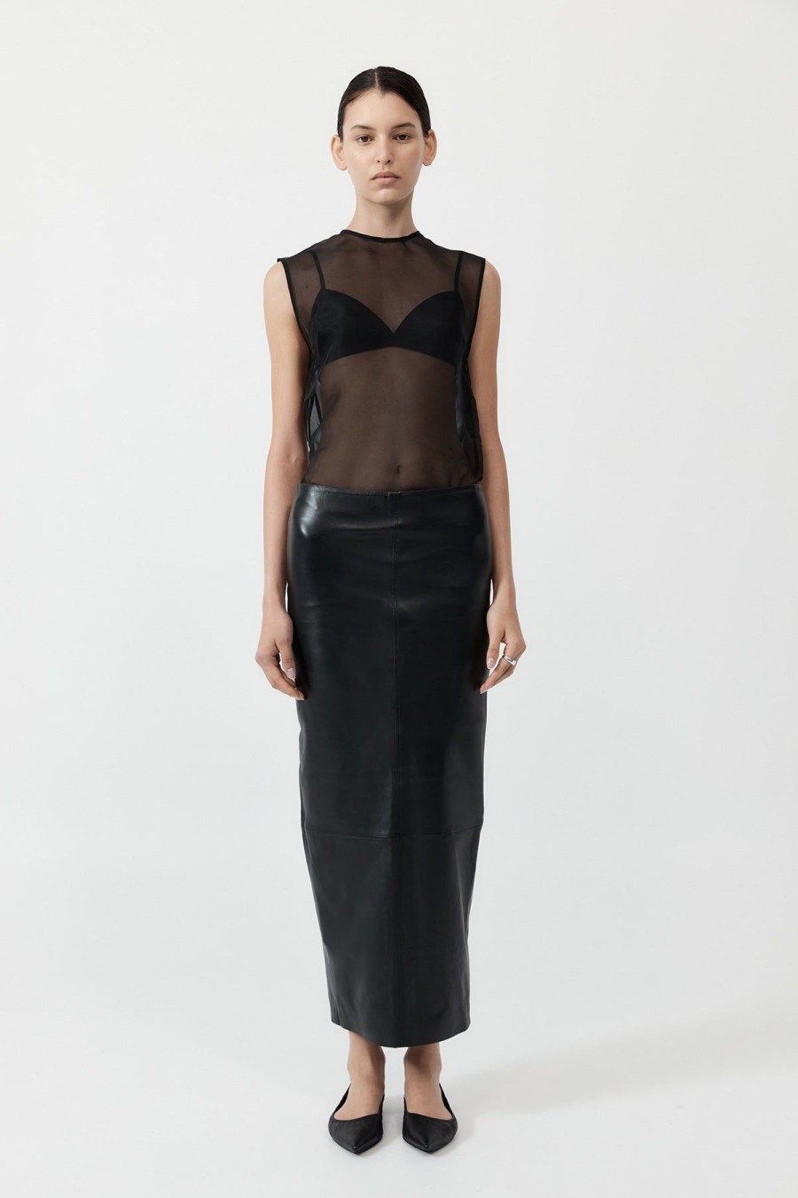 ST. AGNI Leather Column Skirt - Black | Skirts