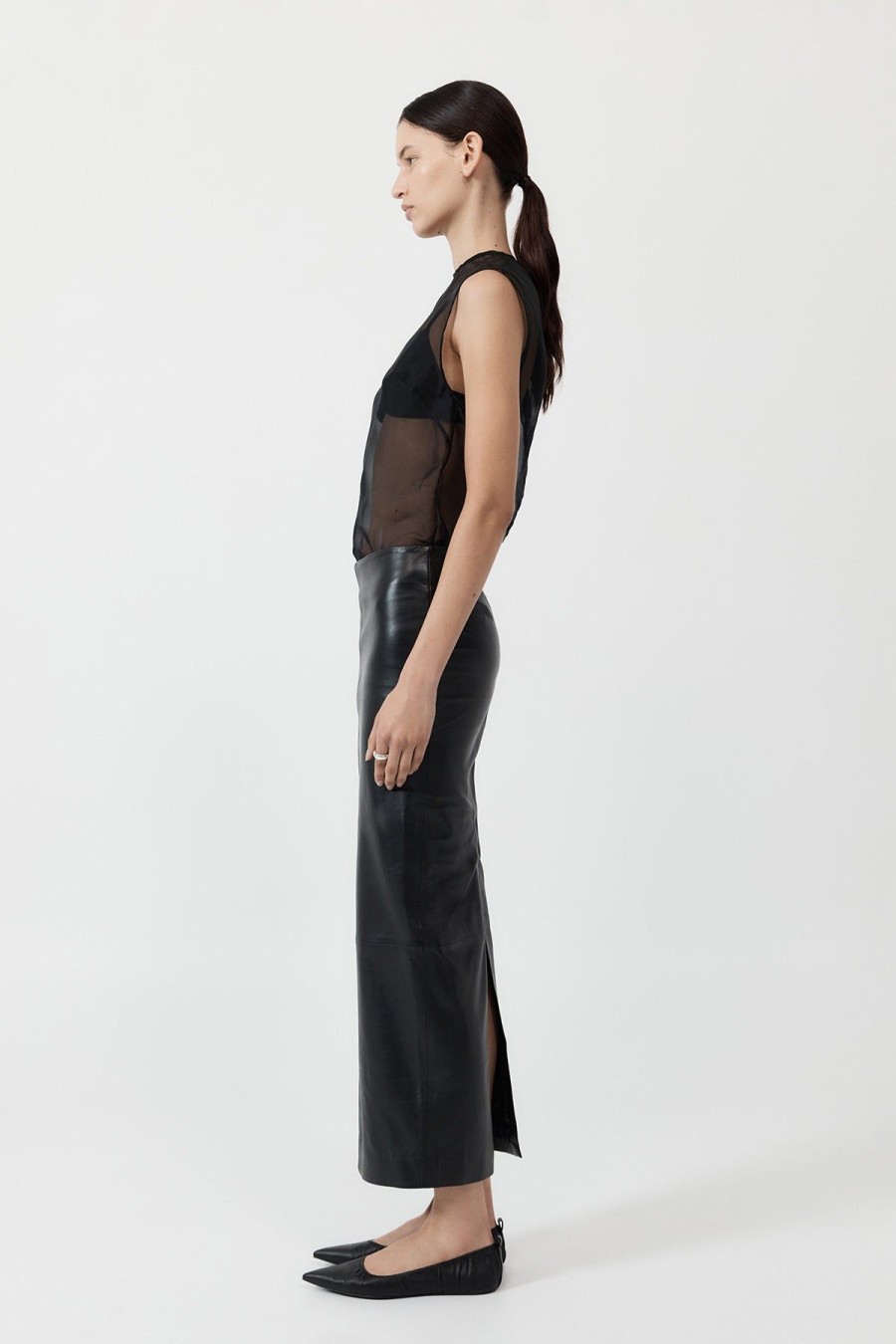 ST. AGNI Leather Column Skirt - Black | Skirts