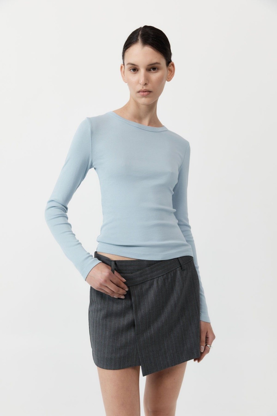 ST. AGNI Organic Cotton Long Sleeve Top - Stone Blue | Basics