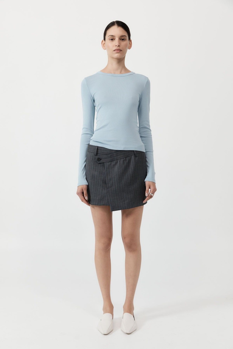 ST. AGNI Organic Cotton Long Sleeve Top - Stone Blue | Basics