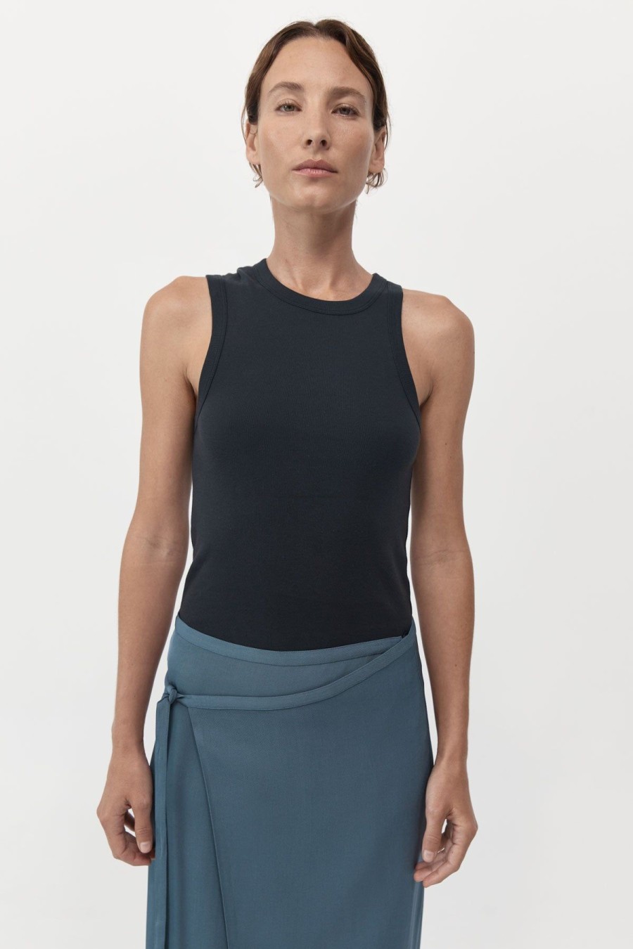 ST. AGNI Organic Cotton Asymmetric Tank - Black | Singlets