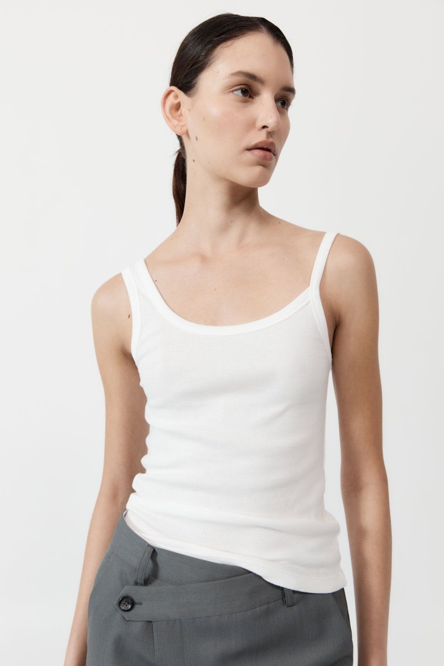 ST. AGNI Organic Cotton Asymm Tank - White | Tops