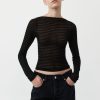 ST. AGNI Sheer Stripe Top - Black | Knitwear