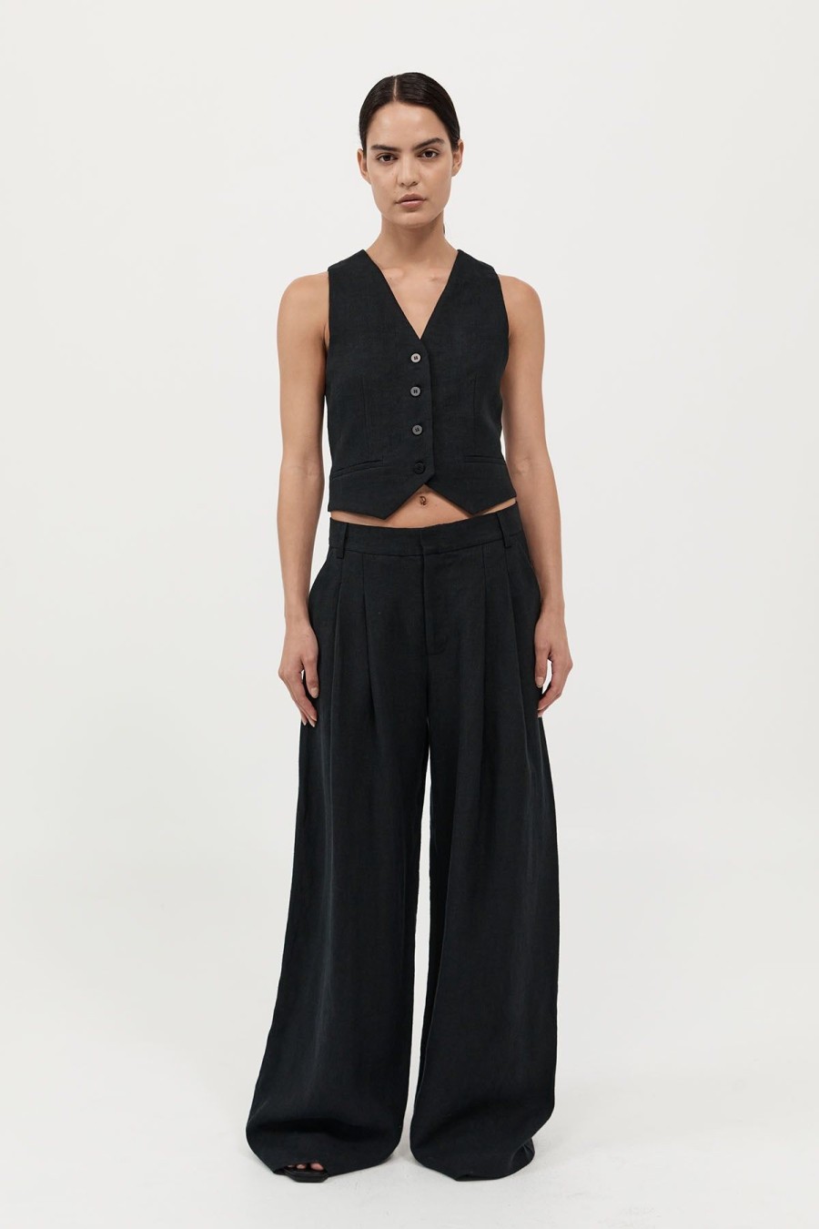 ST. AGNI Tailored Linen Pants - Black | Tailoring