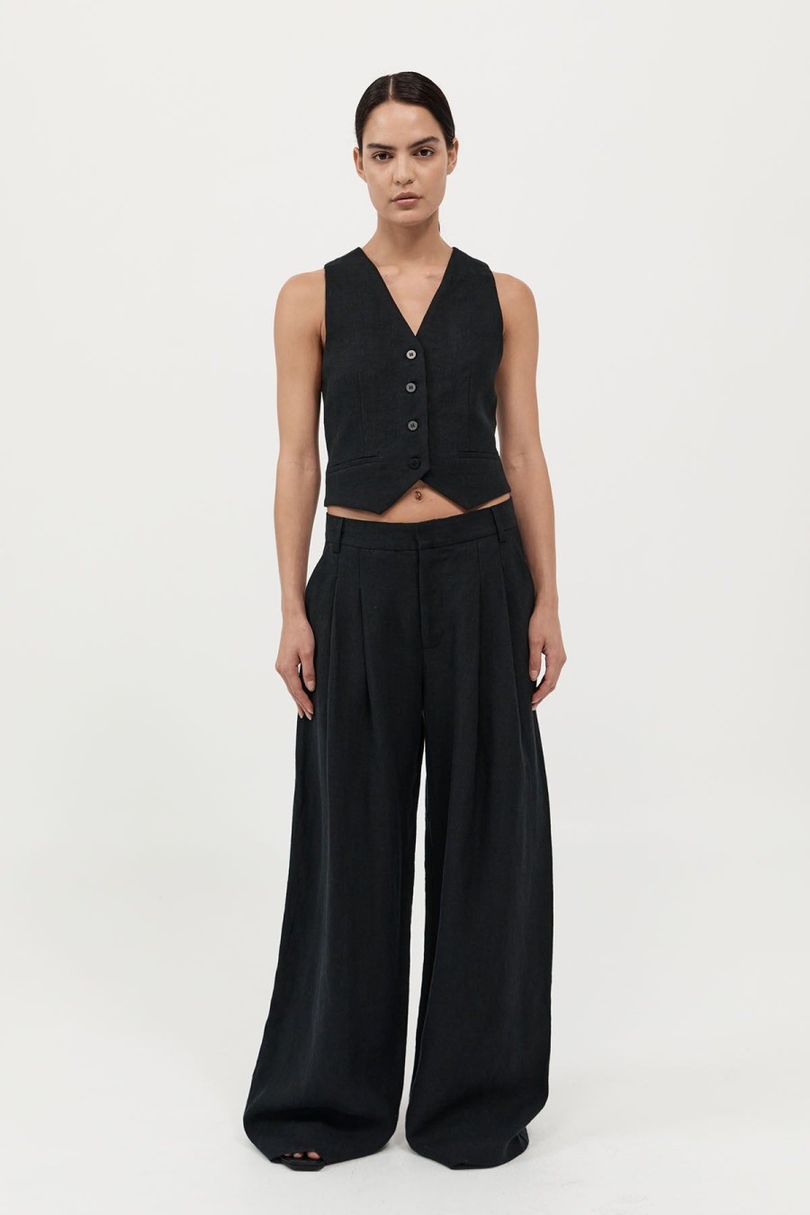 ST. AGNI Tailored Linen Pants - Black | Pants