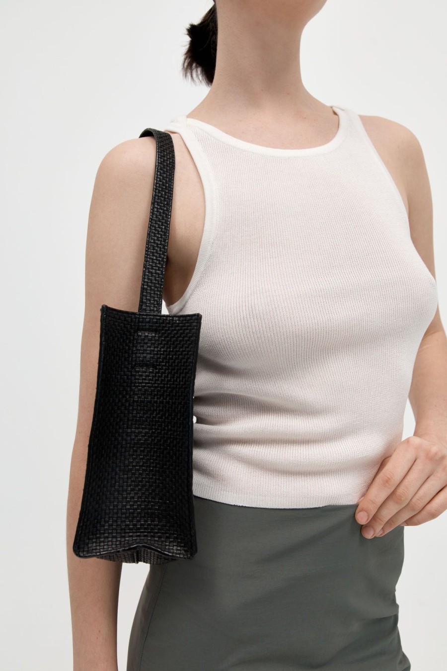 ST. AGNI Woven Minimal Mini Tote - Black | Bags