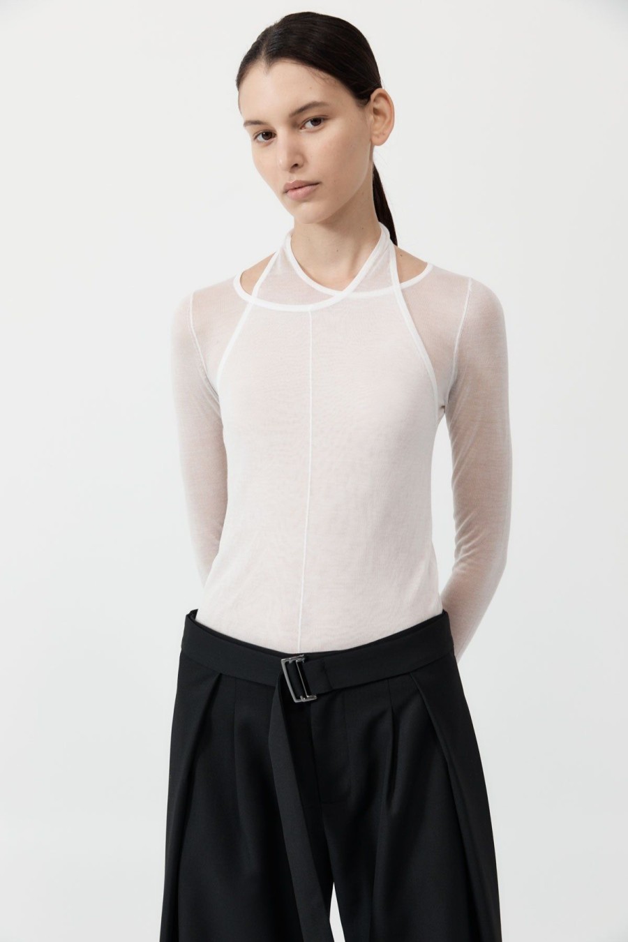 ST. AGNI Semi Sheer Loop Top - White | Knitwear