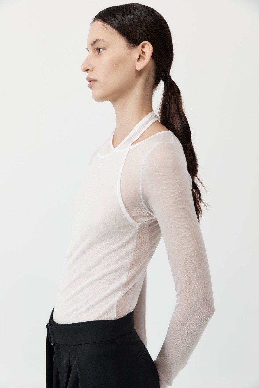 ST. AGNI Semi Sheer Loop Top - White | Knitwear