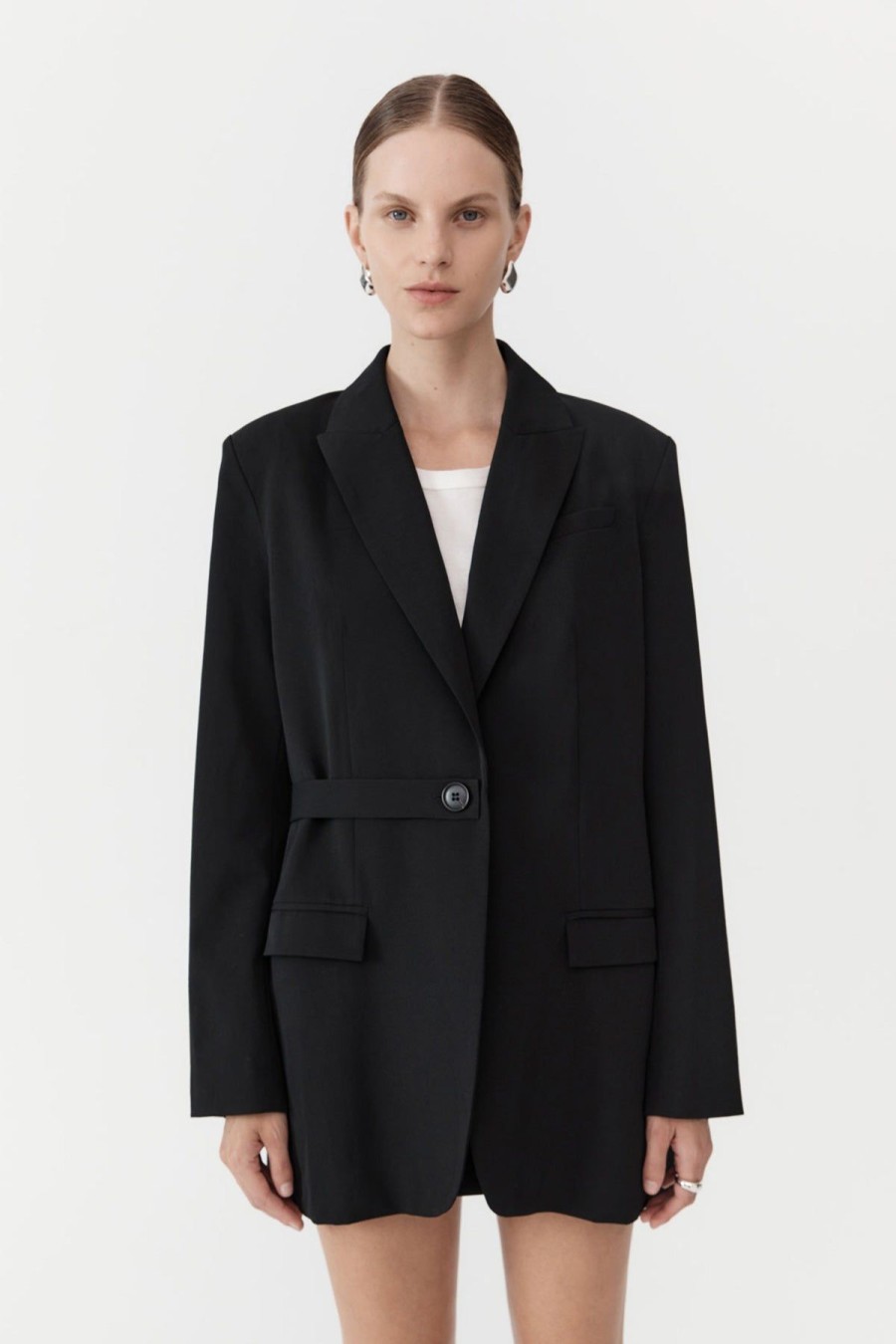 ST. AGNI Belt Detail Blazer - Black | Jackets