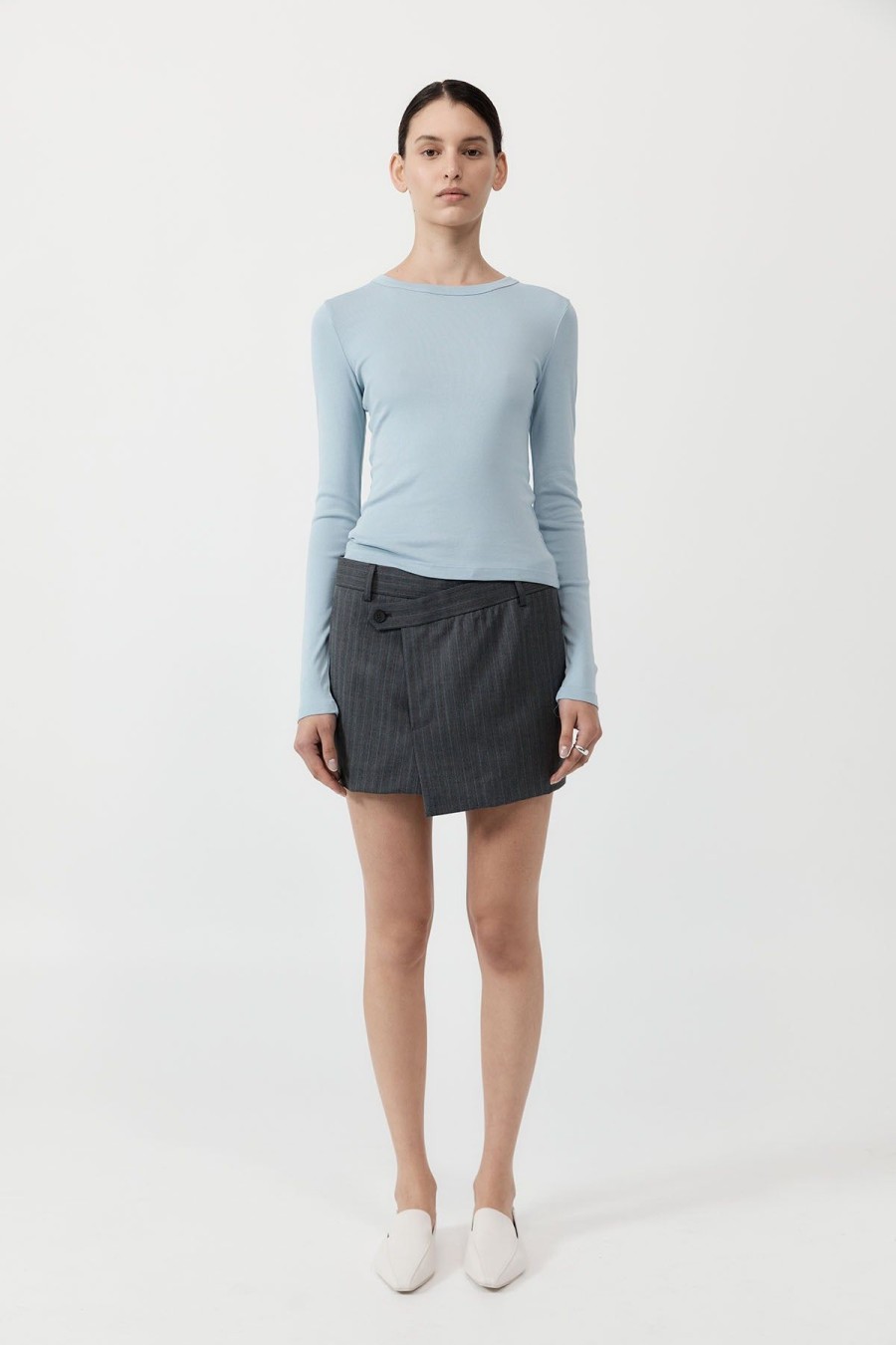 ST. AGNI Organic Cotton Long Sleeve Top - Stone Blue | Tops