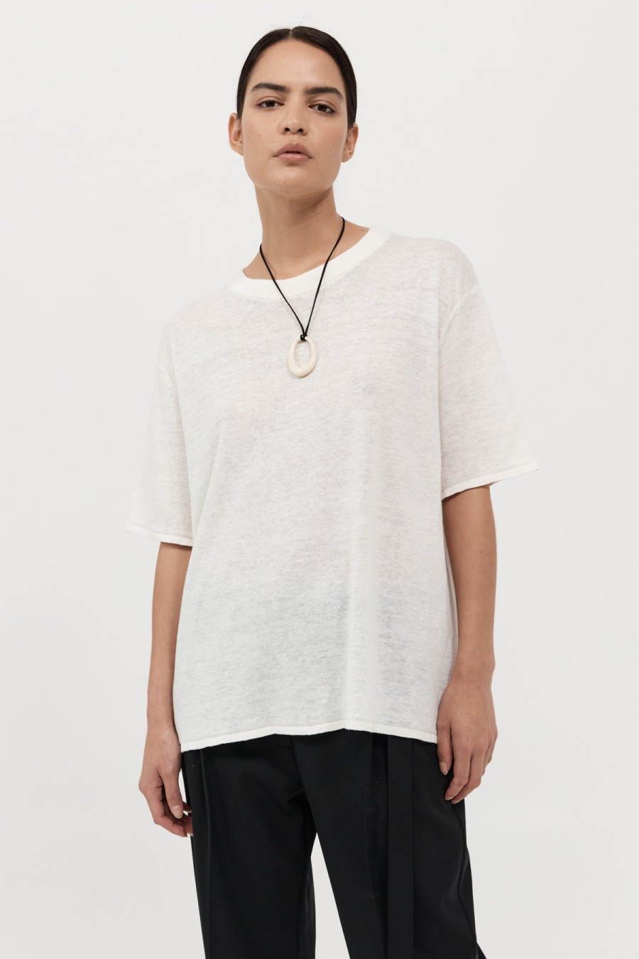 ST. AGNI Copain Knit Tee - Off White | Tops