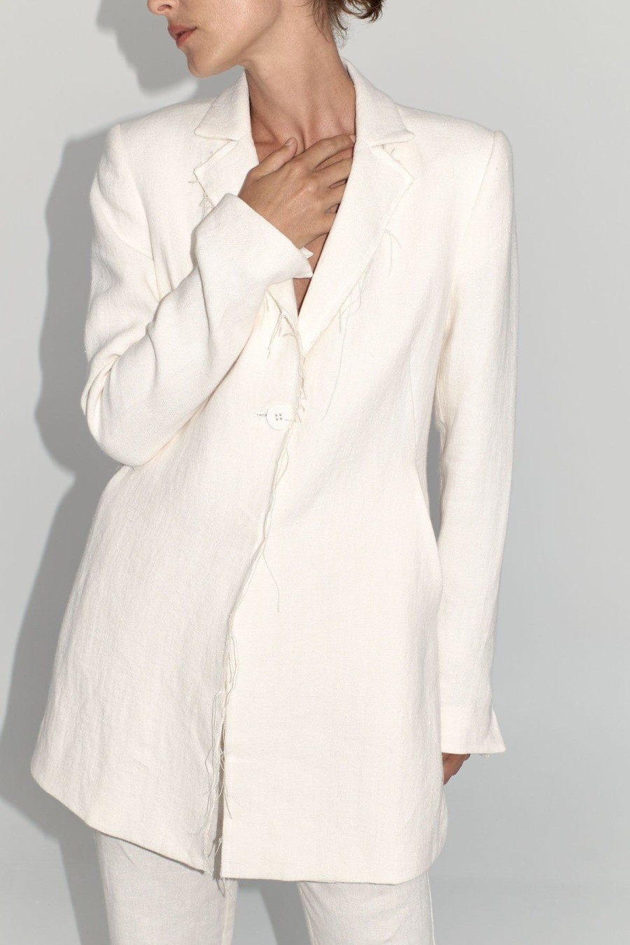 ST. AGNI Raw Edge Blazer - Ivory | Jackets