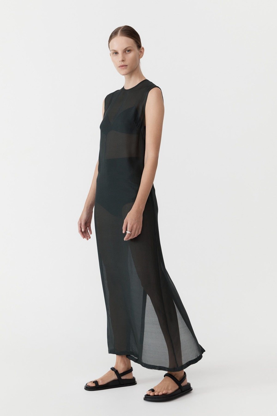 ST. AGNI Sheer Silk Gauze Dress - Soot | Dresses