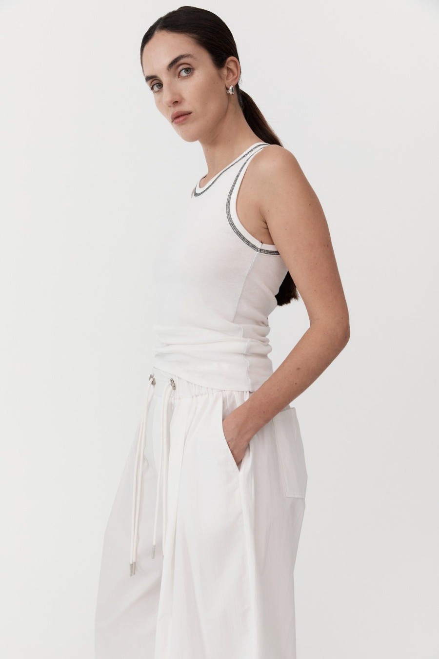 ST. AGNI Organic Cotton Singlet - White/Black | Tops