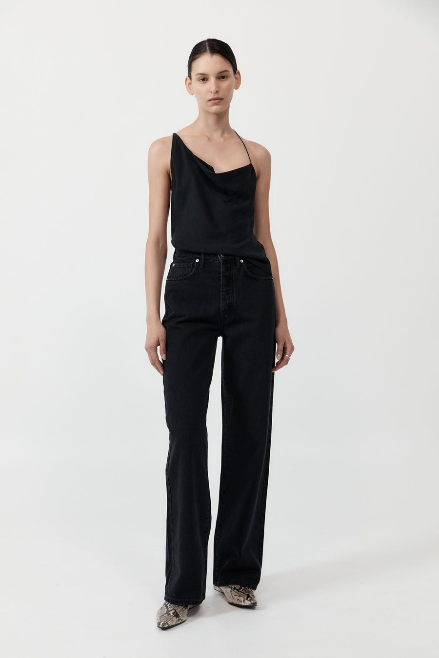 ST. AGNI Mid Rise Wide Leg - Washed Black | Pants