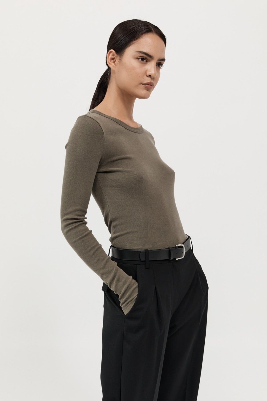 ST. AGNI Organic Cotton Long Sleeve Top - Kelp | Tops