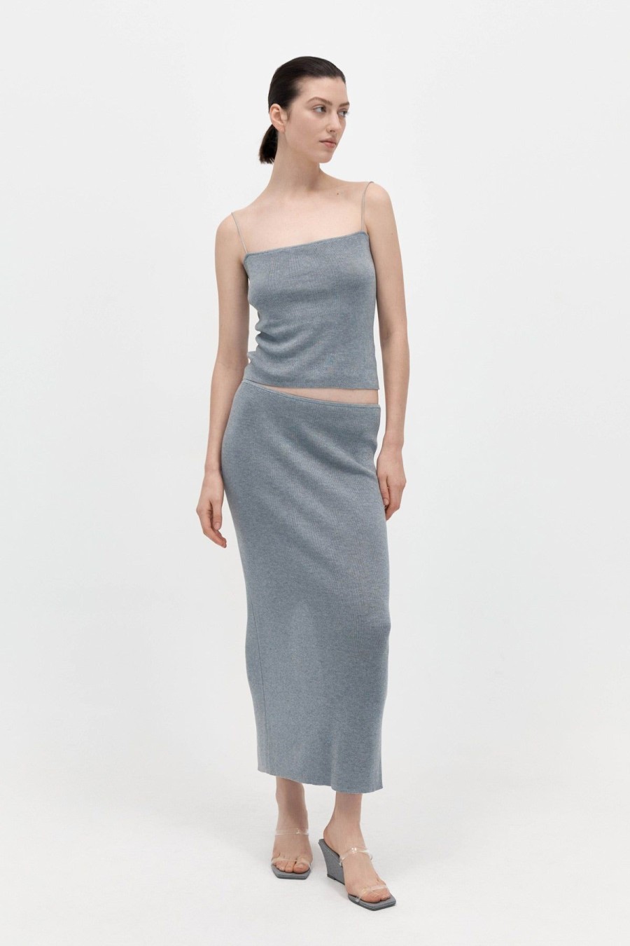 ST. AGNI Low Waist Knit Skirt - Grey Marle | Skirts