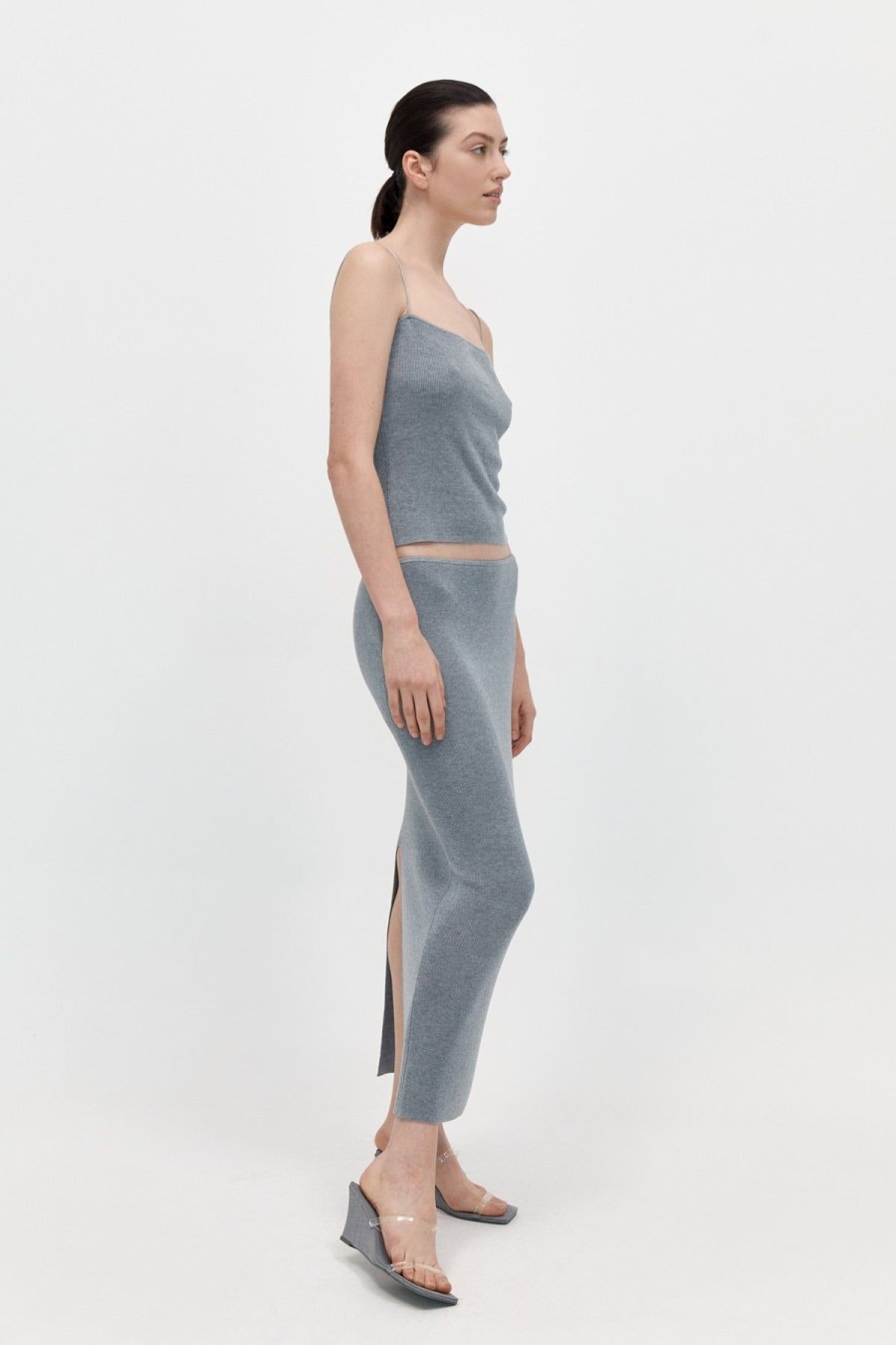 ST. AGNI Low Waist Knit Skirt - Grey Marle | Skirts