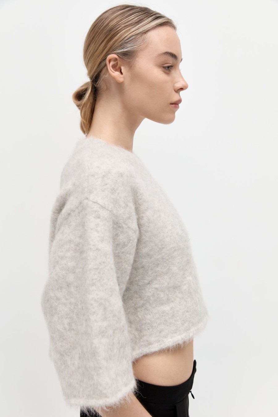 ST. AGNI Alpaca Cropped Tee - Light Grey | Knitwear