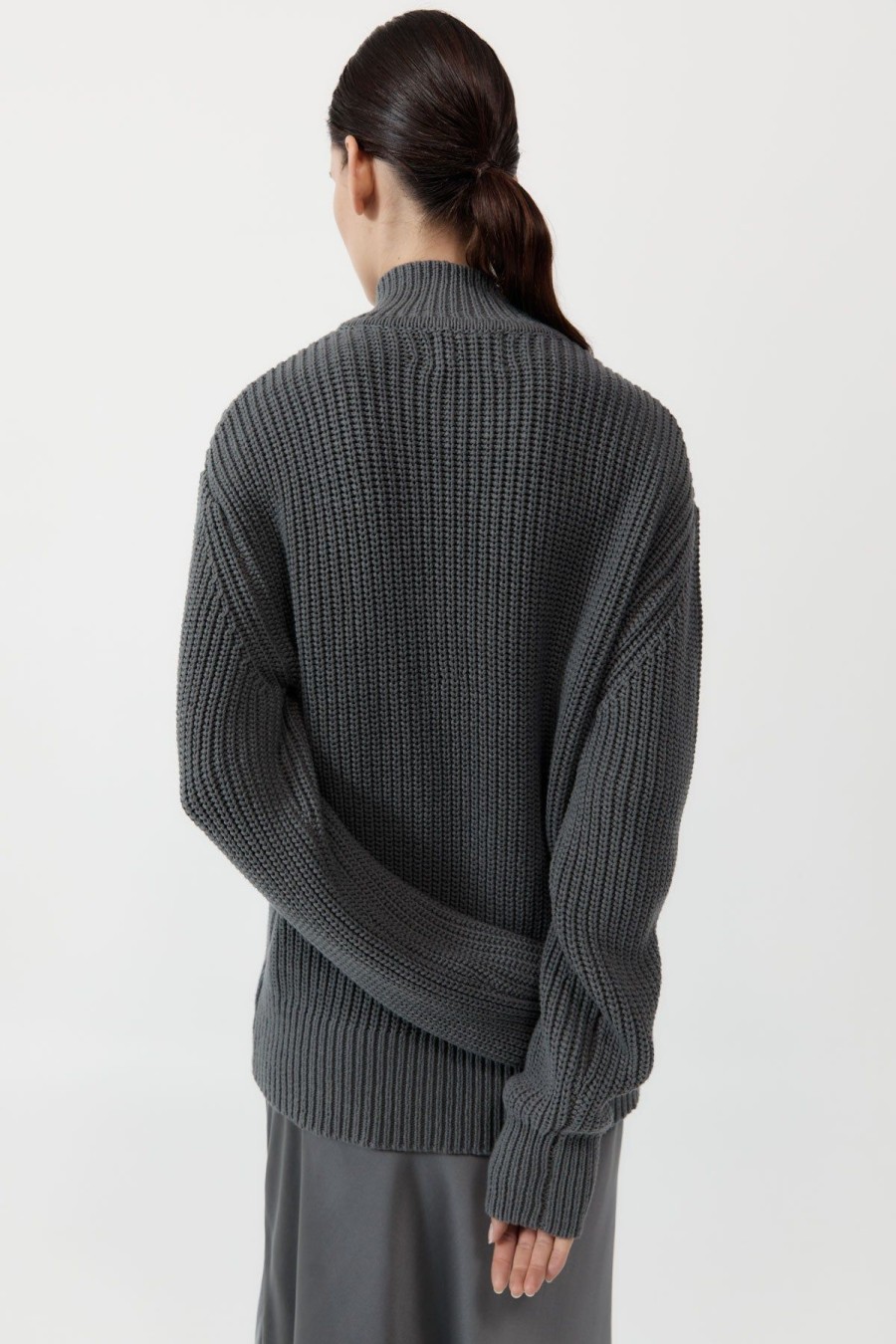 ST. AGNI Zip Detail Cardigan - Smoke | Jumpers