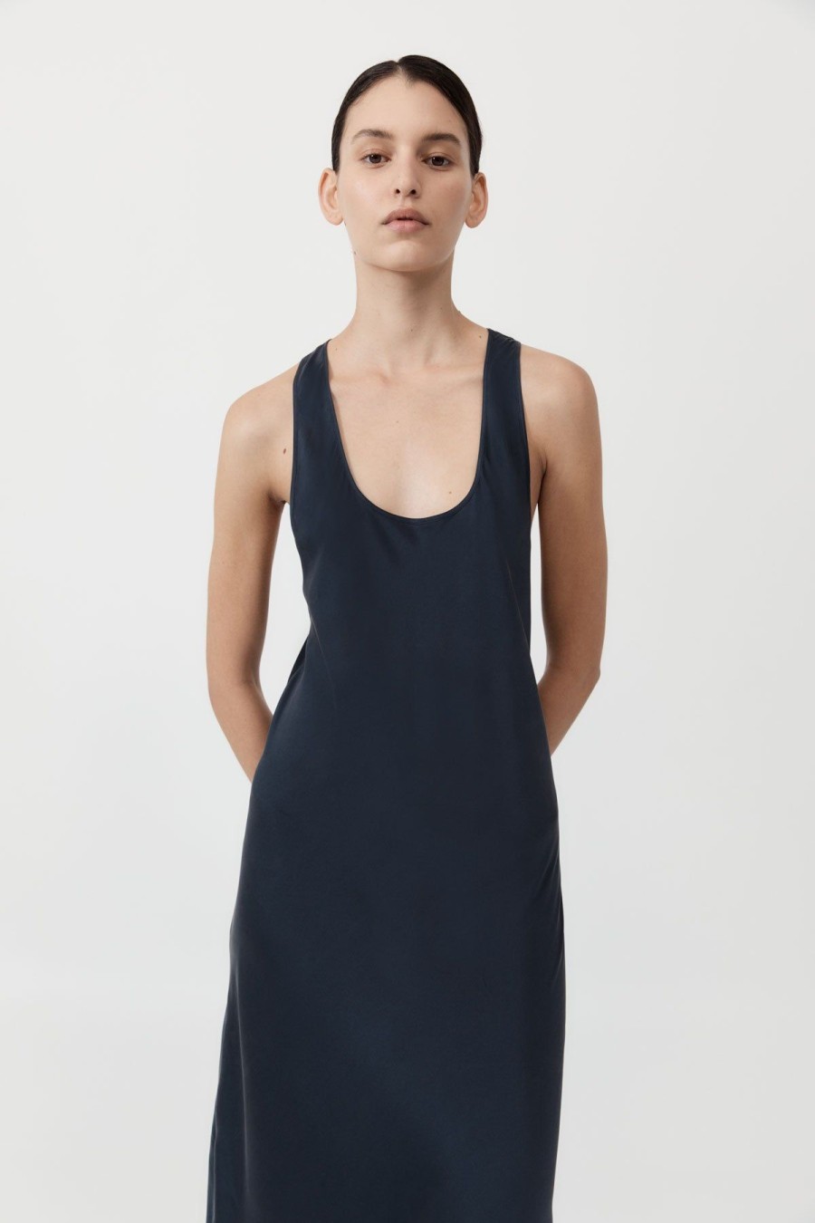 ST. AGNI Soft Silk Bias Tank Dress - Inkwell | Dresses