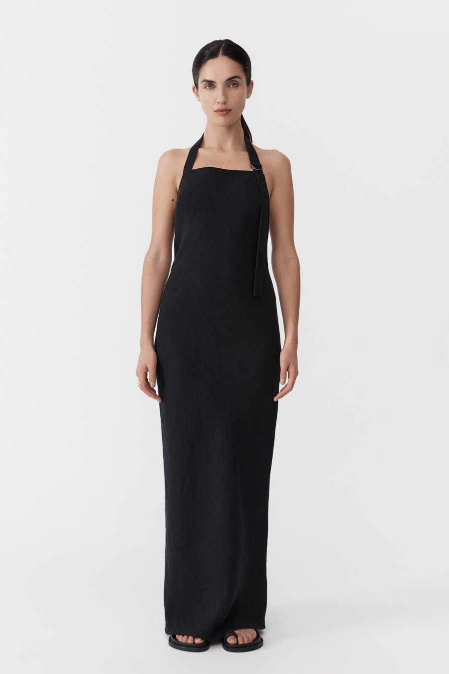 ST. AGNI Linen Bias Maxi Dress - Black | Dresses