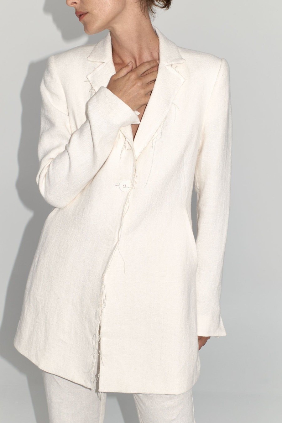 ST. AGNI Raw Edge Blazer - Ivory | Tailoring