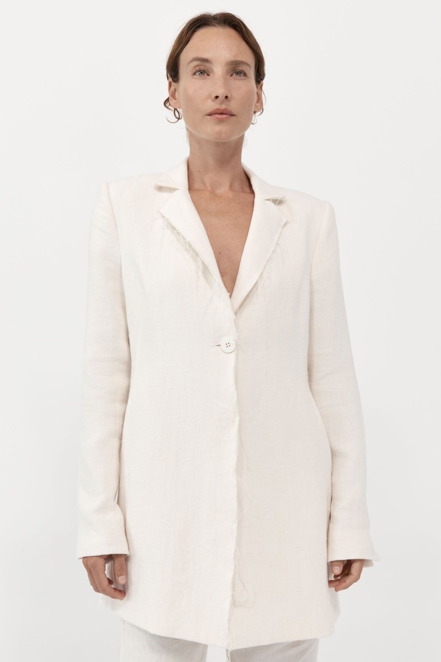 ST. AGNI Raw Edge Blazer - Ivory | Tailoring