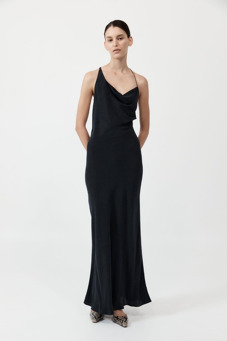 ST. AGNI Asymm Drape Maxi Dress - Washed Black | Dresses