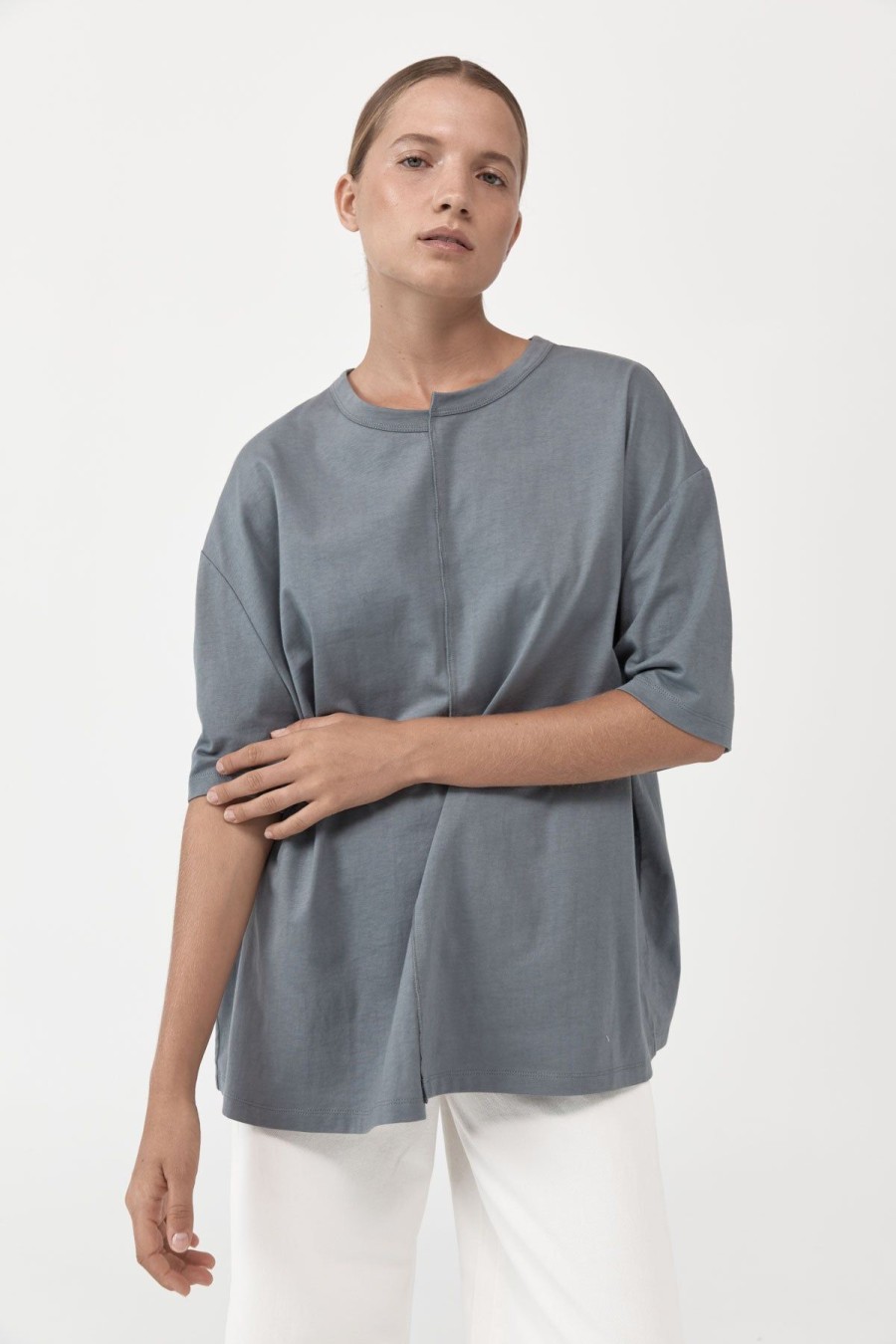 ST. AGNI Deconstructed T-Shirt - Diesel Grey | Tops