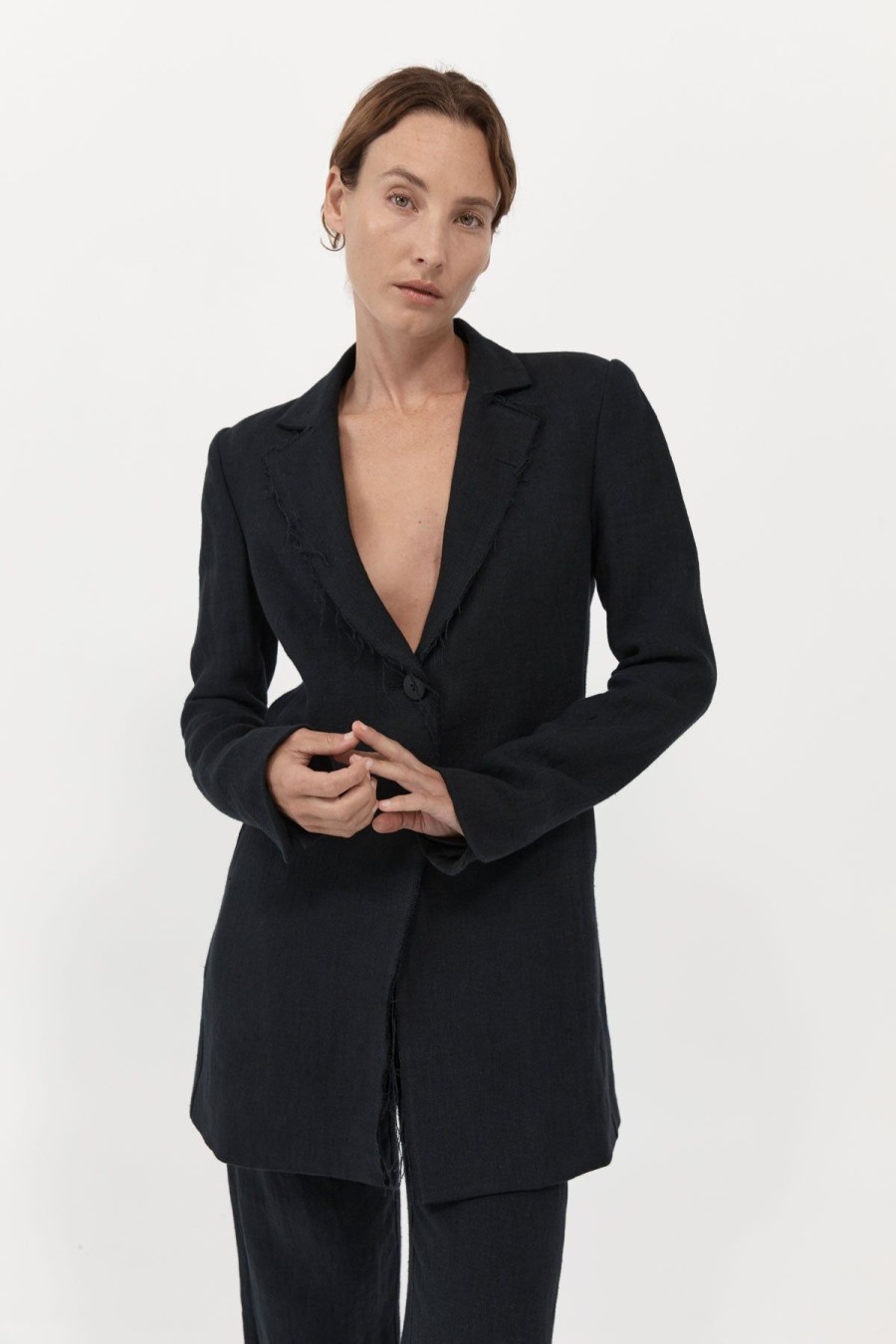 ST. AGNI Raw Edge Blazer - Black | Jackets