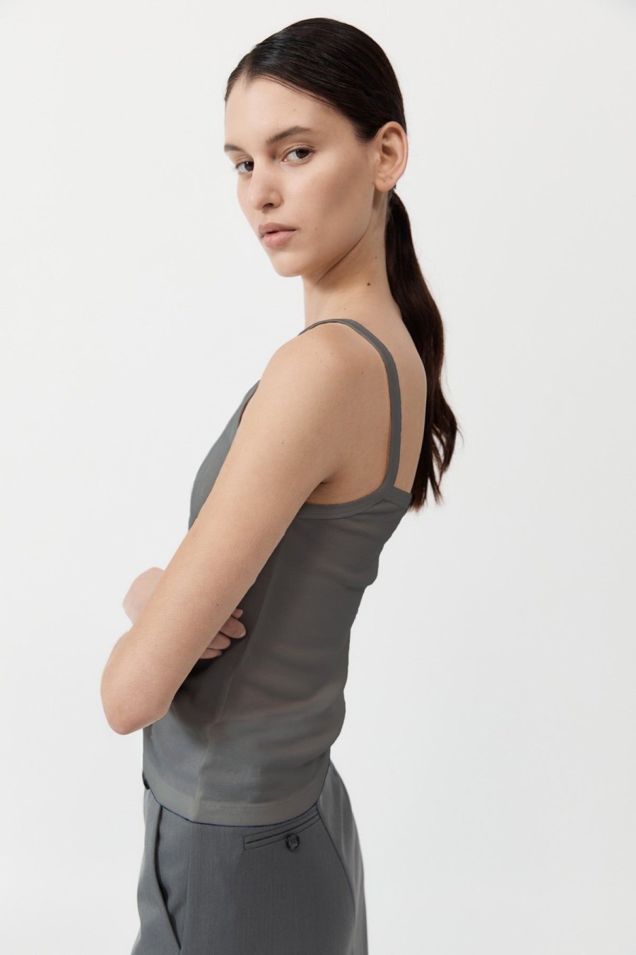 ST. AGNI Organic Cotton Asymm Tank - Pewter Grey | Singlets