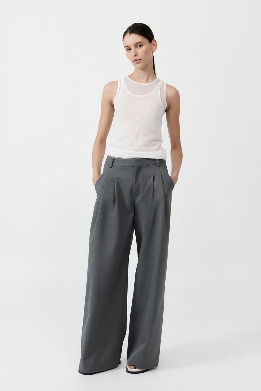 ST. AGNI Homme Pleat Pants - Pewter Grey | Tailoring