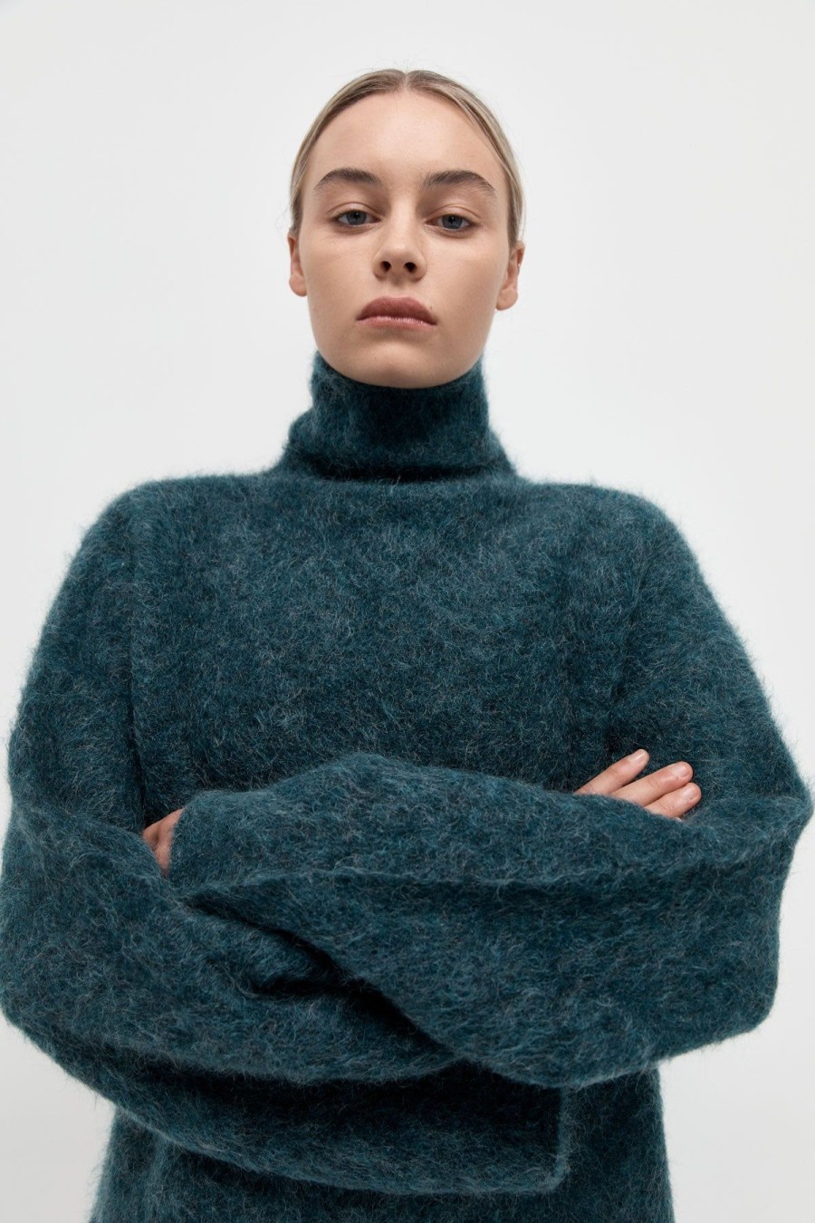 ST. AGNI Alpaca Funnel Neck Sweater - Sea Green | Knitwear