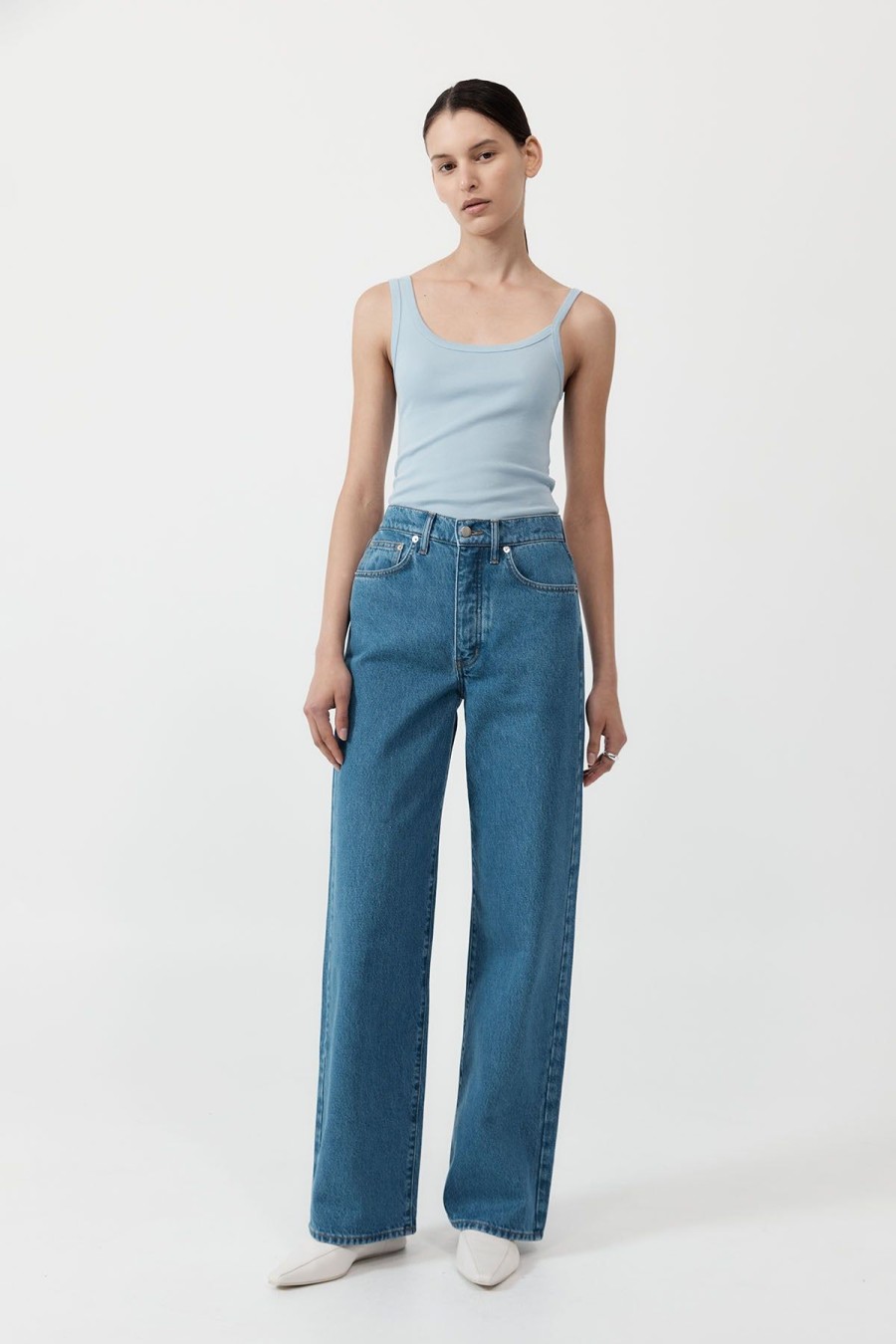 ST. AGNI Mid Rise Wide Leg - Denim Blue | Denim