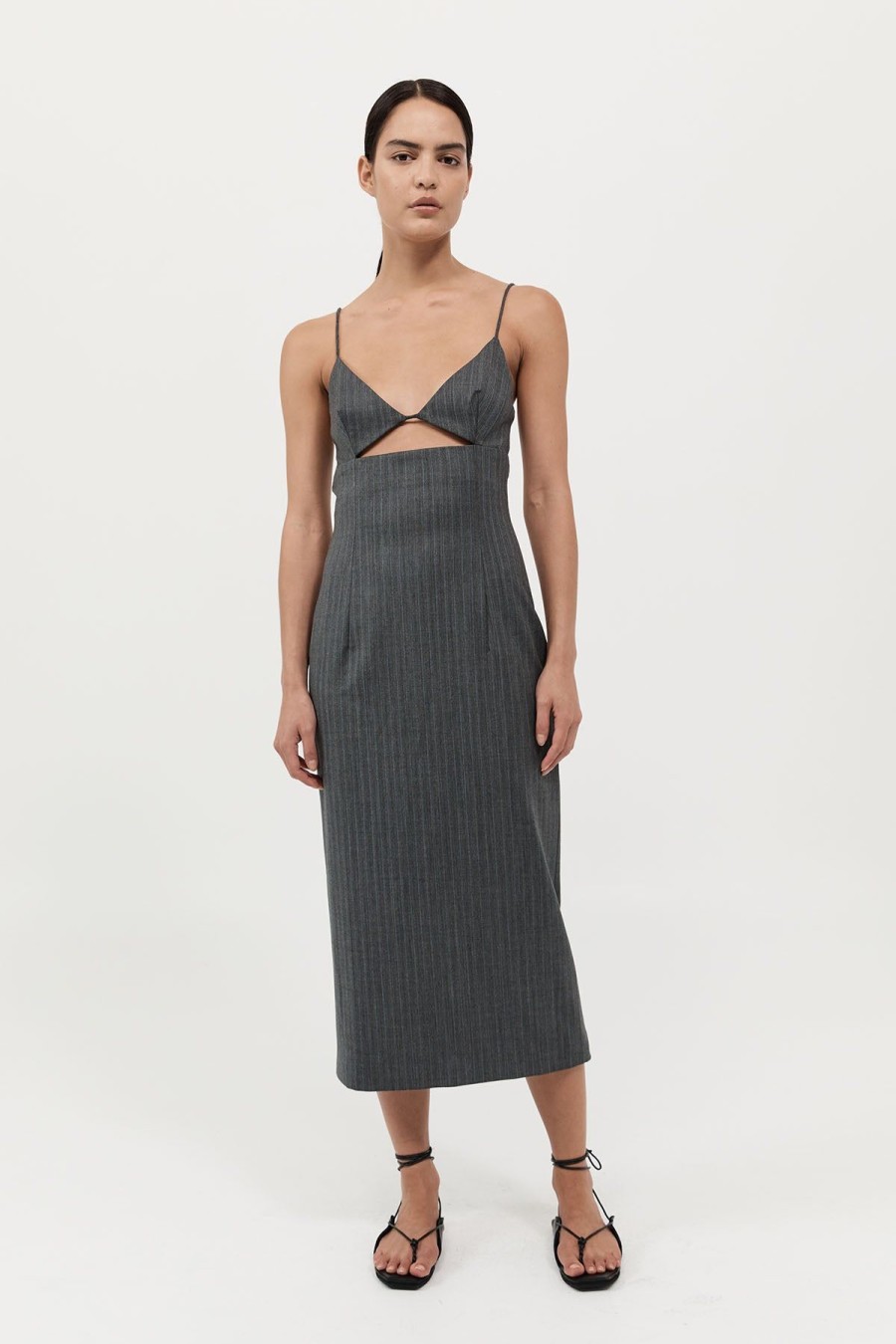 ST. AGNI Pinstripe Bra Dress - Stone Blue Stripe | Dresses