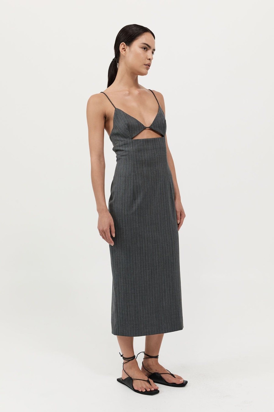 ST. AGNI Pinstripe Bra Dress - Stone Blue Stripe | Dresses