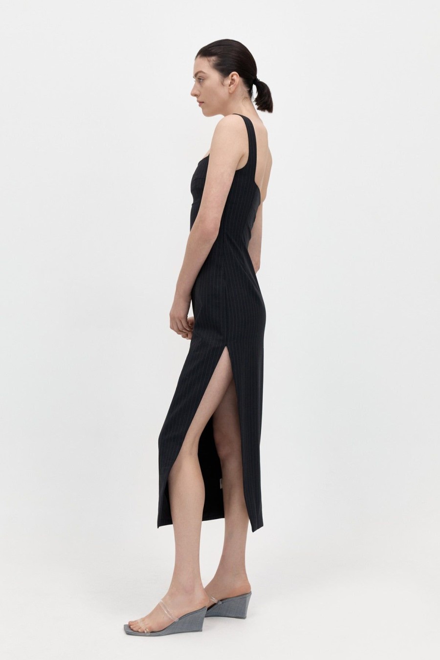 ST. AGNI Pinstripe Midi Dress - Black | Dresses