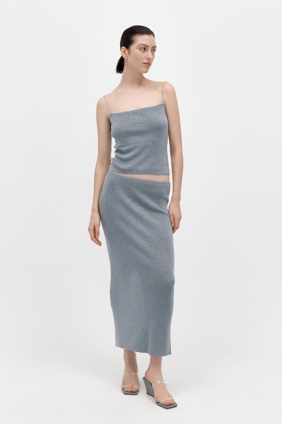 ST. AGNI Low Waist Knit Skirt - Grey Marle | Knitwear