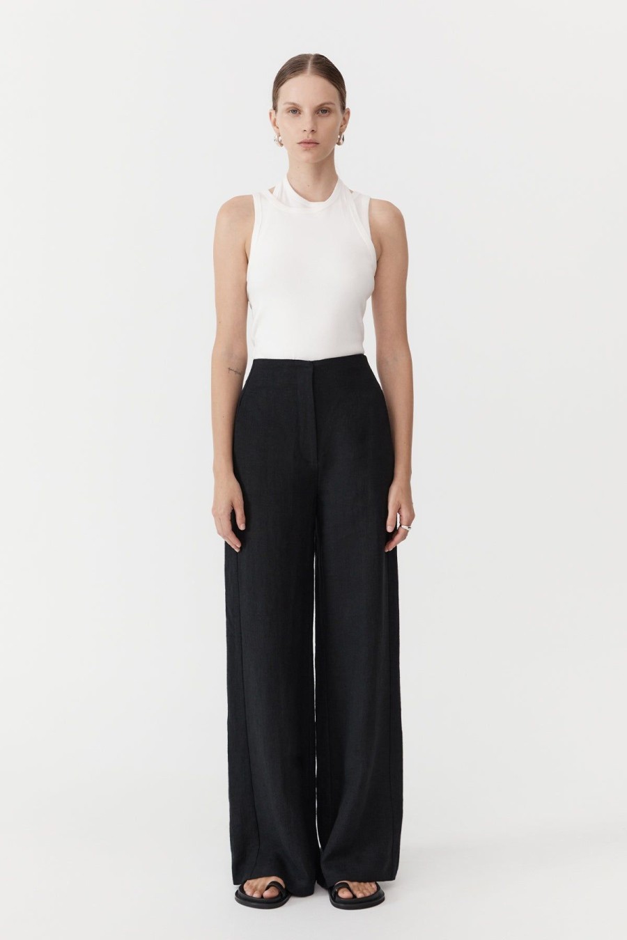 ST. AGNI Linen Wide Leg Pants - Black | Tailoring