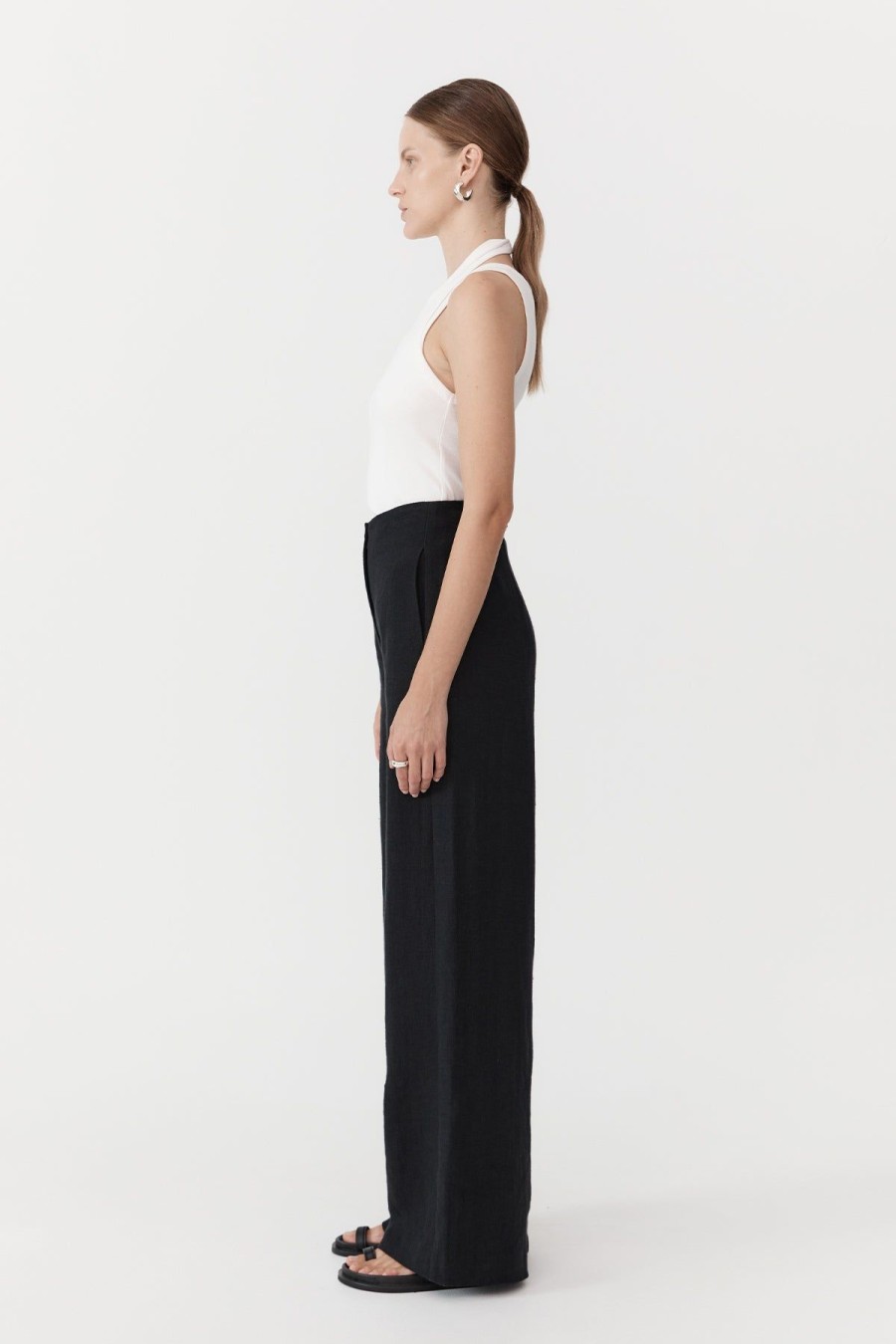 ST. AGNI Linen Wide Leg Pants - Black | Tailoring