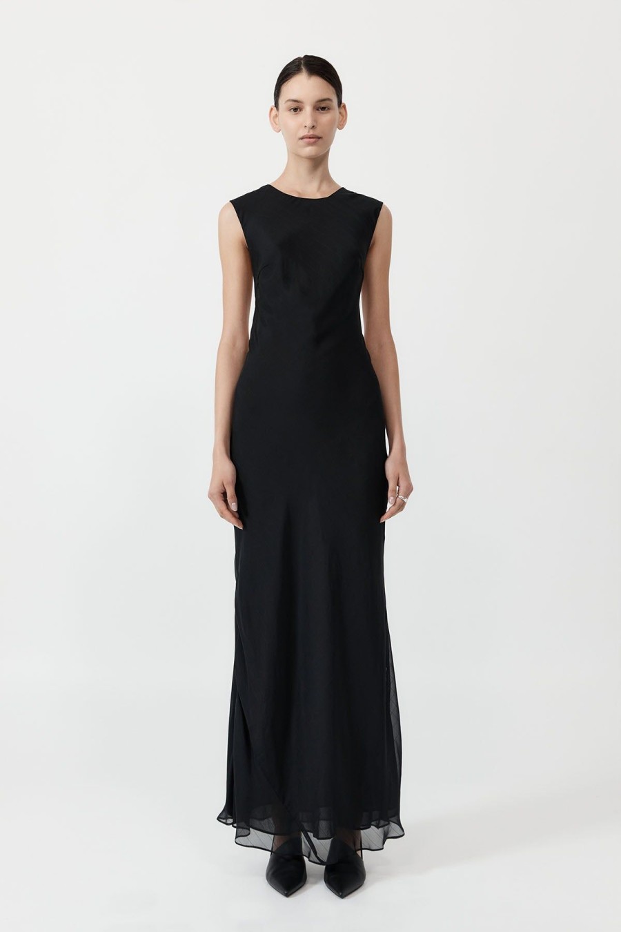 ST. AGNI Pinstripe Silk Maxi Dress - Black | Dresses