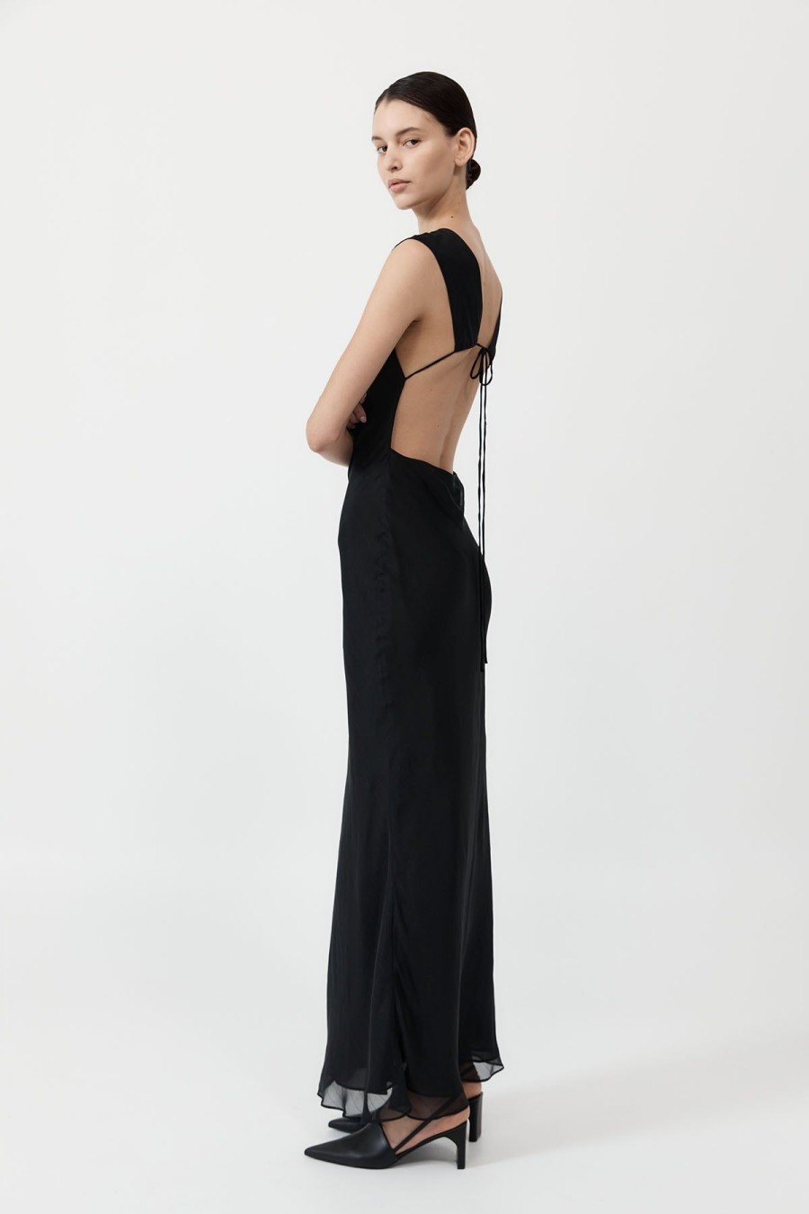 ST. AGNI Pinstripe Silk Maxi Dress - Black | Dresses