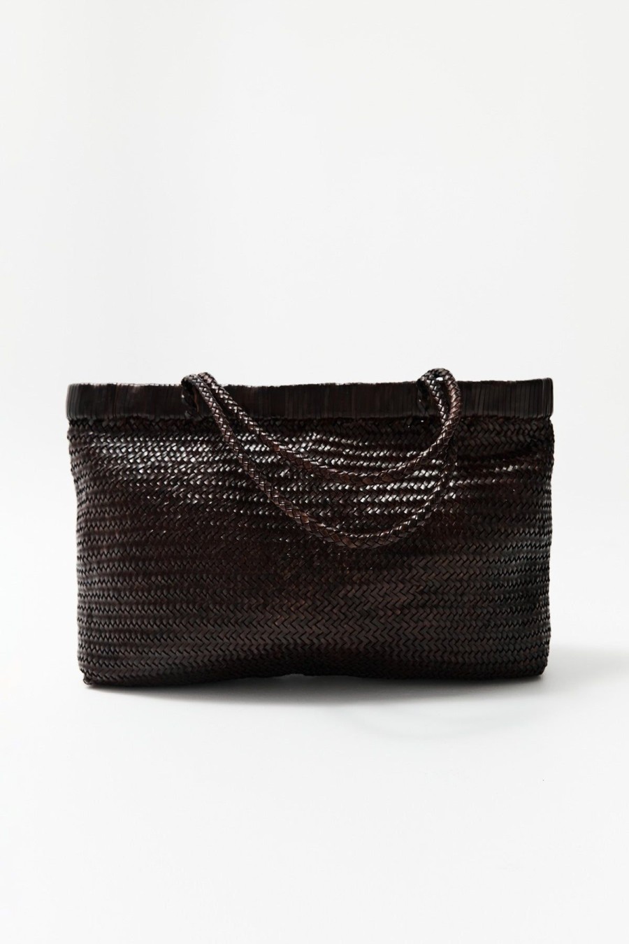 ST. AGNI Wide Bagu Woven Tote - Chocolate | Bags