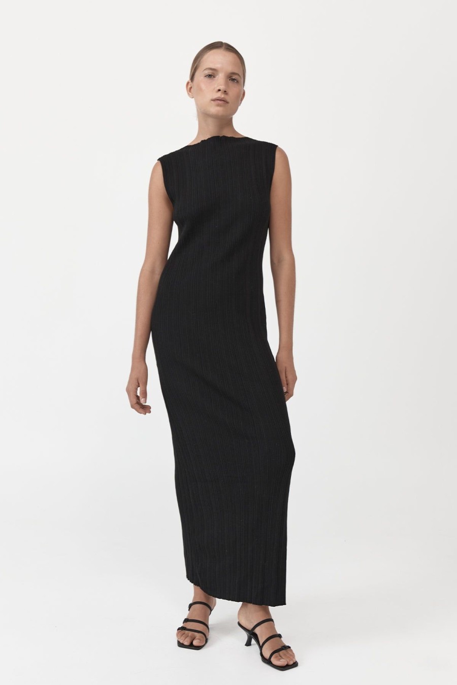 ST. AGNI Vas Pleat Knit Dress - Black | Dresses