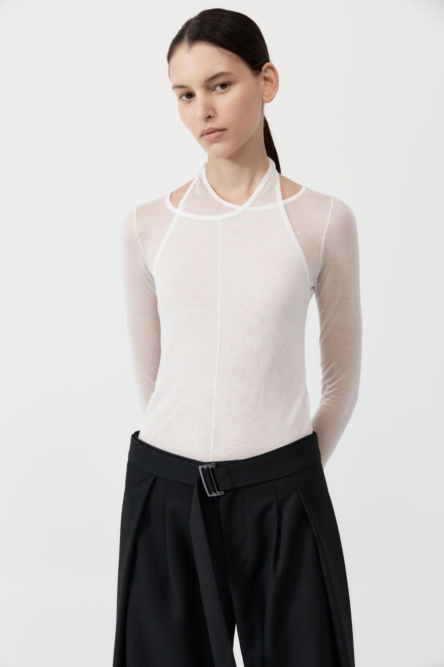 ST. AGNI Semi Sheer Loop Top - White | Tops